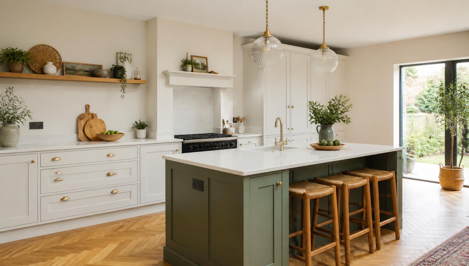 Bright new build kitchen with clean worktops